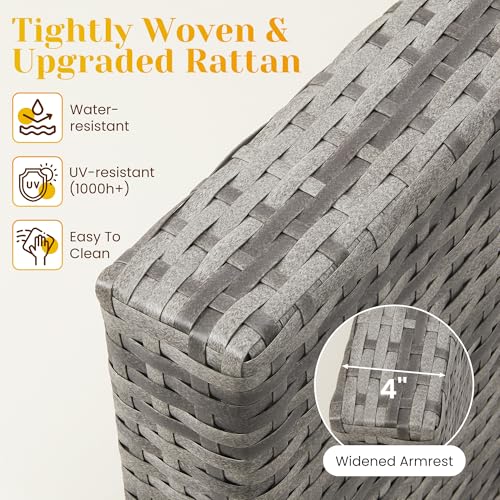Outdoor Patio Furniture Set with Glass Tea Table, PE Rattan Wicker, Washable Cushions, Grey K8525