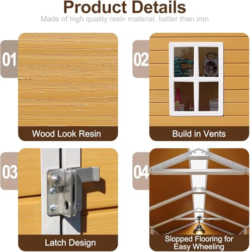 Resin Storage Shed, Waterproof Outdoor Tool Shed with Floor, Double Lockable Doors I89690