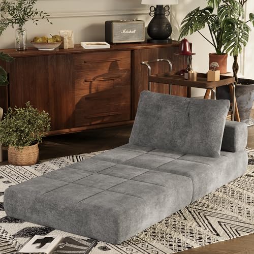 Folding Sofa Bed with Headrest and Lumbar Pillow, Chenille Fabric Chair Bed Y9814