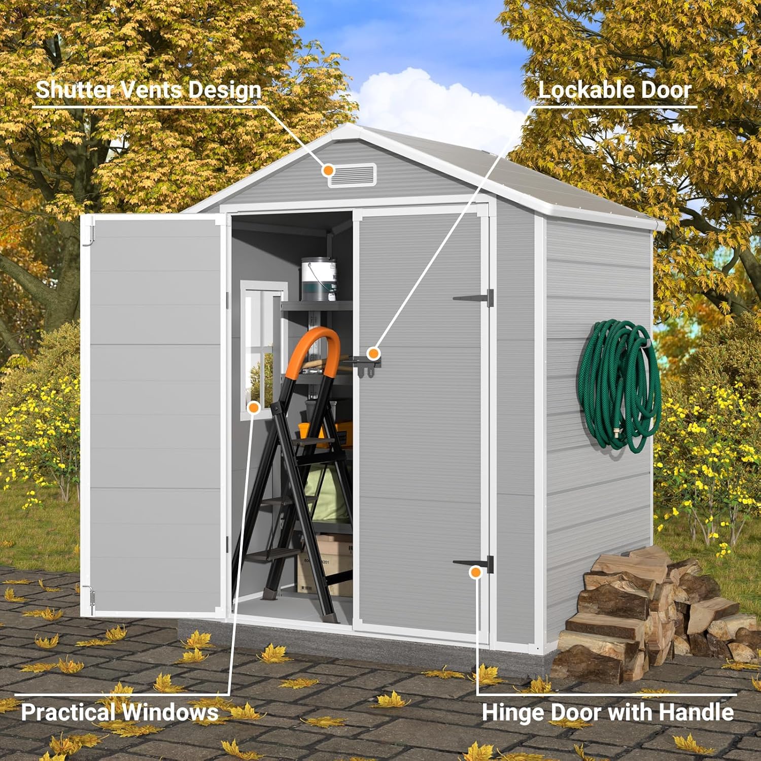 Outdoor Resin Storage Shed with Lockable Door, Window and Vents I818