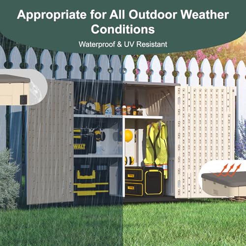 60 Cu.Ft Vertical Outdoor Storage Shed, All-Weather Resin Cabinet with Lockable Floor I975