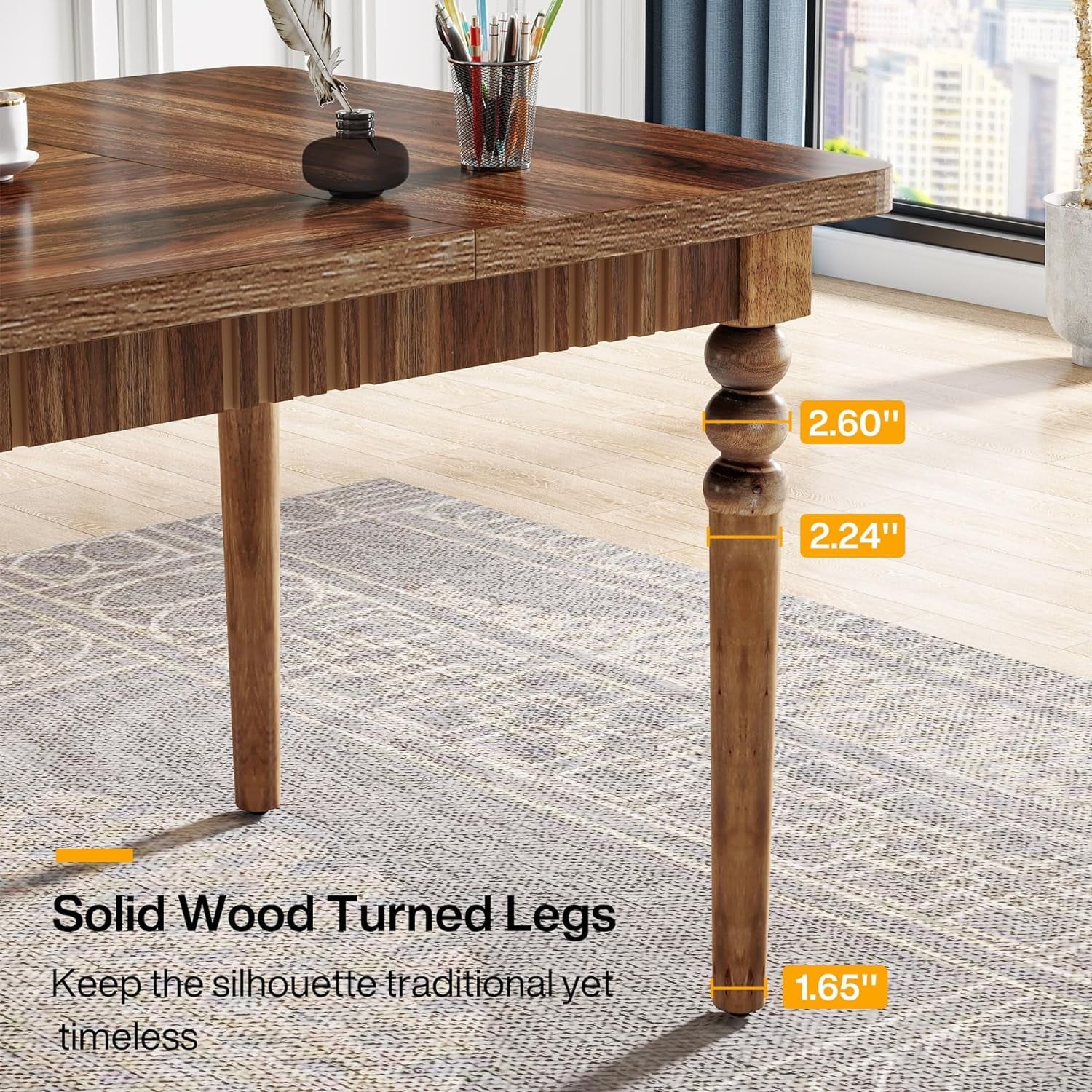 63-Inch Executive Desk with Solid Wood Legs for Home Office Y55396