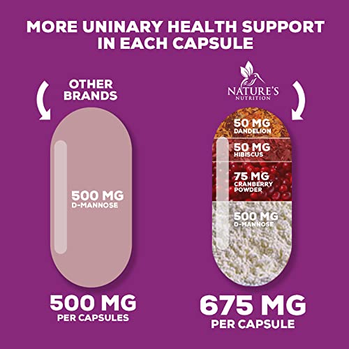 D-Mannose & Cranberry Extract 1350mg Urinary Tract Health Support, Non-GMO, Vegan - 120 Capsules J681