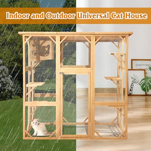 Outdoor Catio Wooden Cat House with Weatherproof Platform Z380