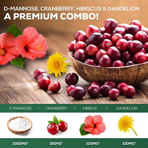 D-Mannose & Cranberry Extract 1350mg Urinary Tract Health Support, Non-GMO, Vegan - 180 Capsules V8980