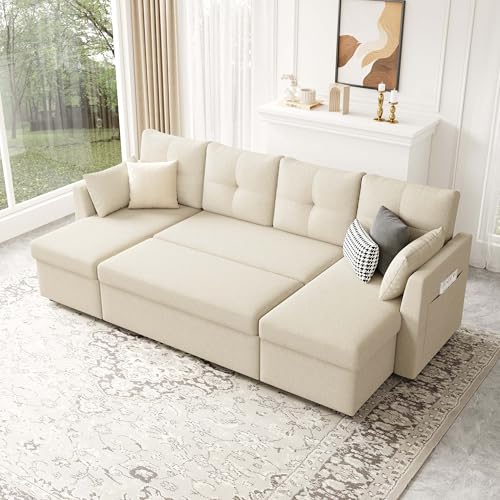 Oversized Sleeper Sofa Couch with Double Storage Chaise, Dark Grey B422253