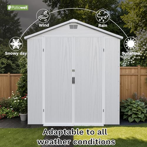6 x 8 FT Plastic Outdoor Storage Shed with Floor and Lockable Door D7513