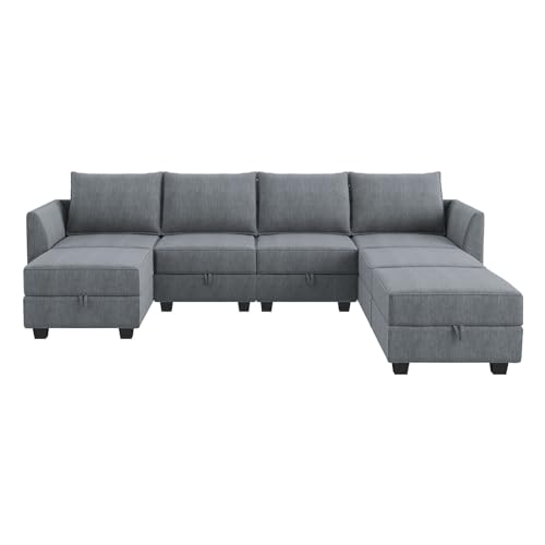 Modular Sectional Sofa U Shaped Couch with Storage Seat, Bluish Grey U352489