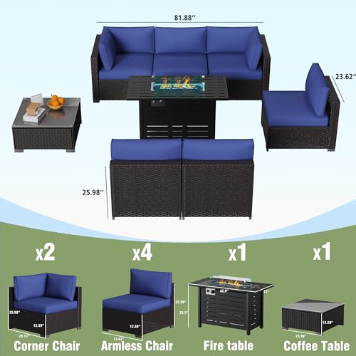 Outdoor Sectional Sofa Set with Cushions and Glass Coffee Table T1708