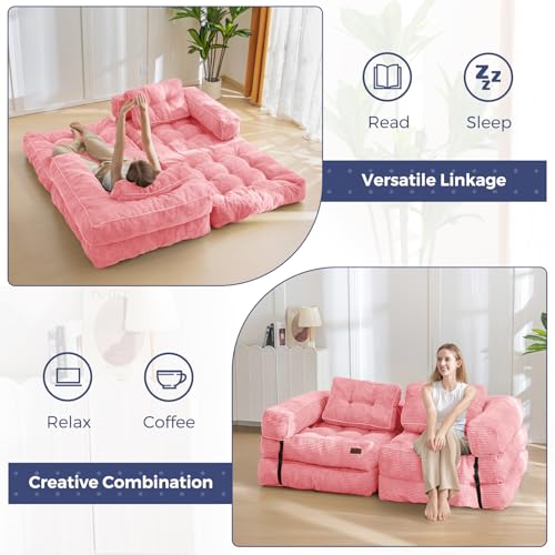 Folding Sofa Bed, L-Shaped Convertible Sleeper Couch with Armrest and Pillow, Dark Grey M375676