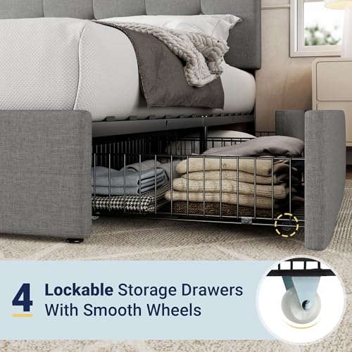 Upholstered Queen Platform Bed Frame with 4 Storage Drawers and Headboard G724955