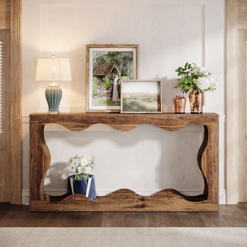 Farmhouse Console Table with Storage, Couch Table Behind Sofa, Narrow Hallway Stand, Brown K521