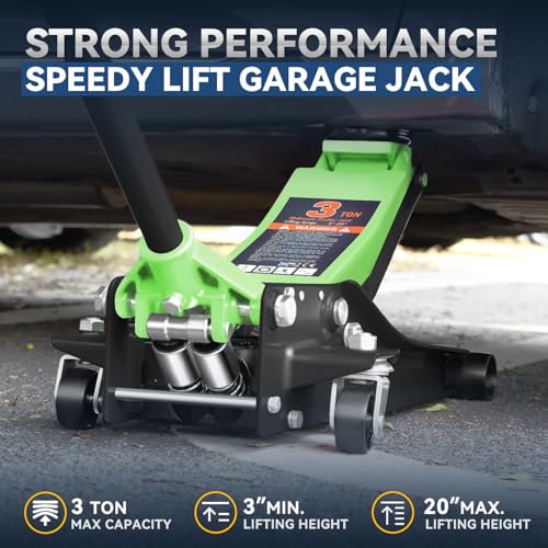 4 Ton Low Profile Floor Jack, Heavy Duty Steel Hydraulic with Dual Pistons Quick Lift Pump P3195