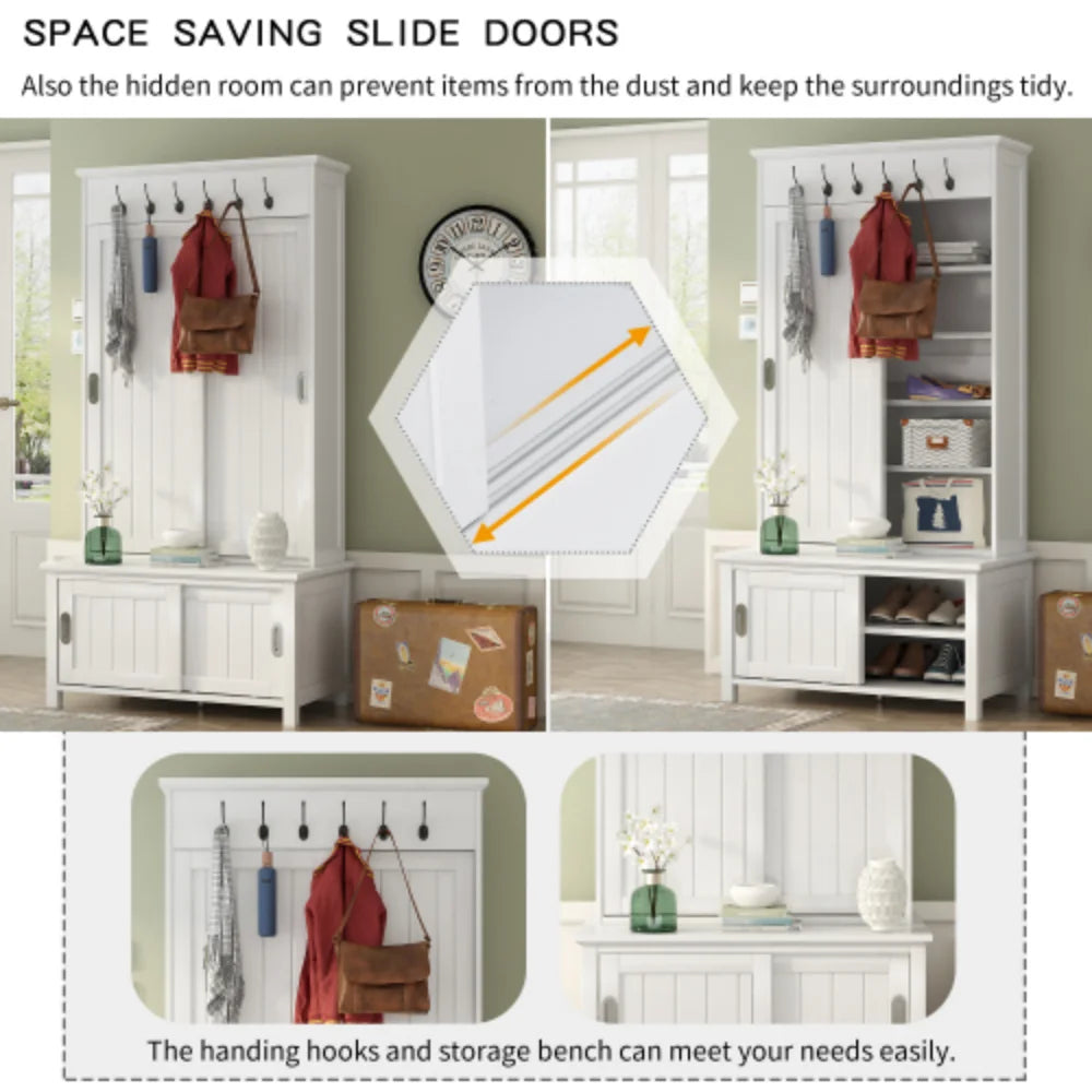 Hall Tree with Sliding Doors and Storage Bench D523