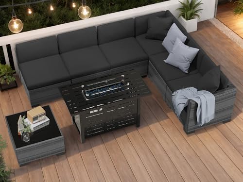 Outdoor Sectional Sofa Set with Cushions and Glass Coffee Table T1708
