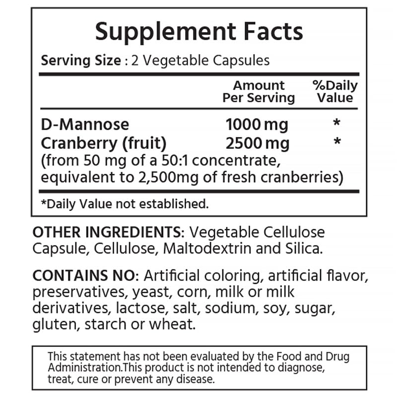 D-Mannose 1000 mg with Cranberry, 120 Vegetable Capsules L849