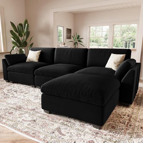 Extra Large Modular Sectional Sofa, 4-Seater L Shaped Couch, Velvet Convertible for Living Room L139