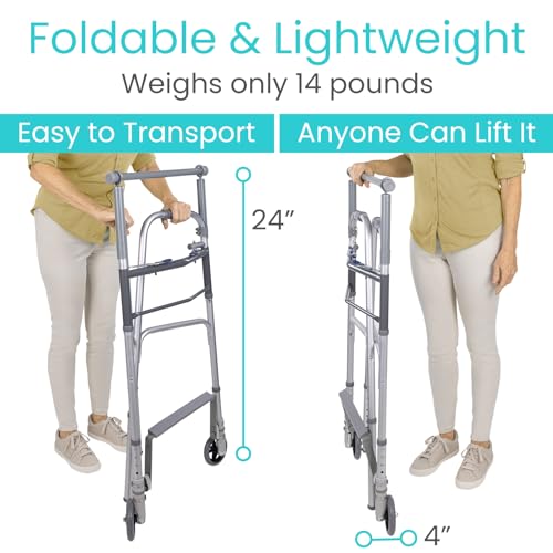 Sit to Stand Walker Rolling Walker for Seniors Lightweight Folding Front 5 Inch Wheels U32854