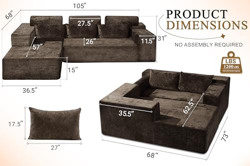 L-Shape Modular Sectional Sofa with Deep Seat, No Assembly Required C597556