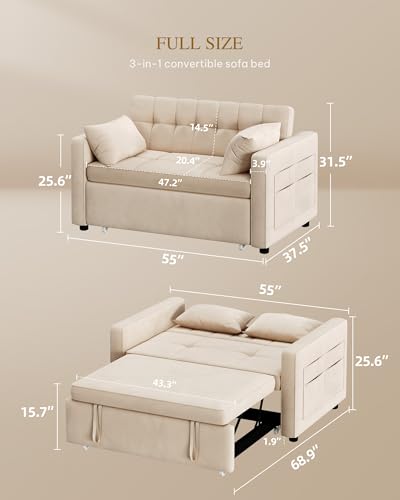 Convertible Sofa Bed 3-in-1 Sleeper with Adjustable Backrest I87565