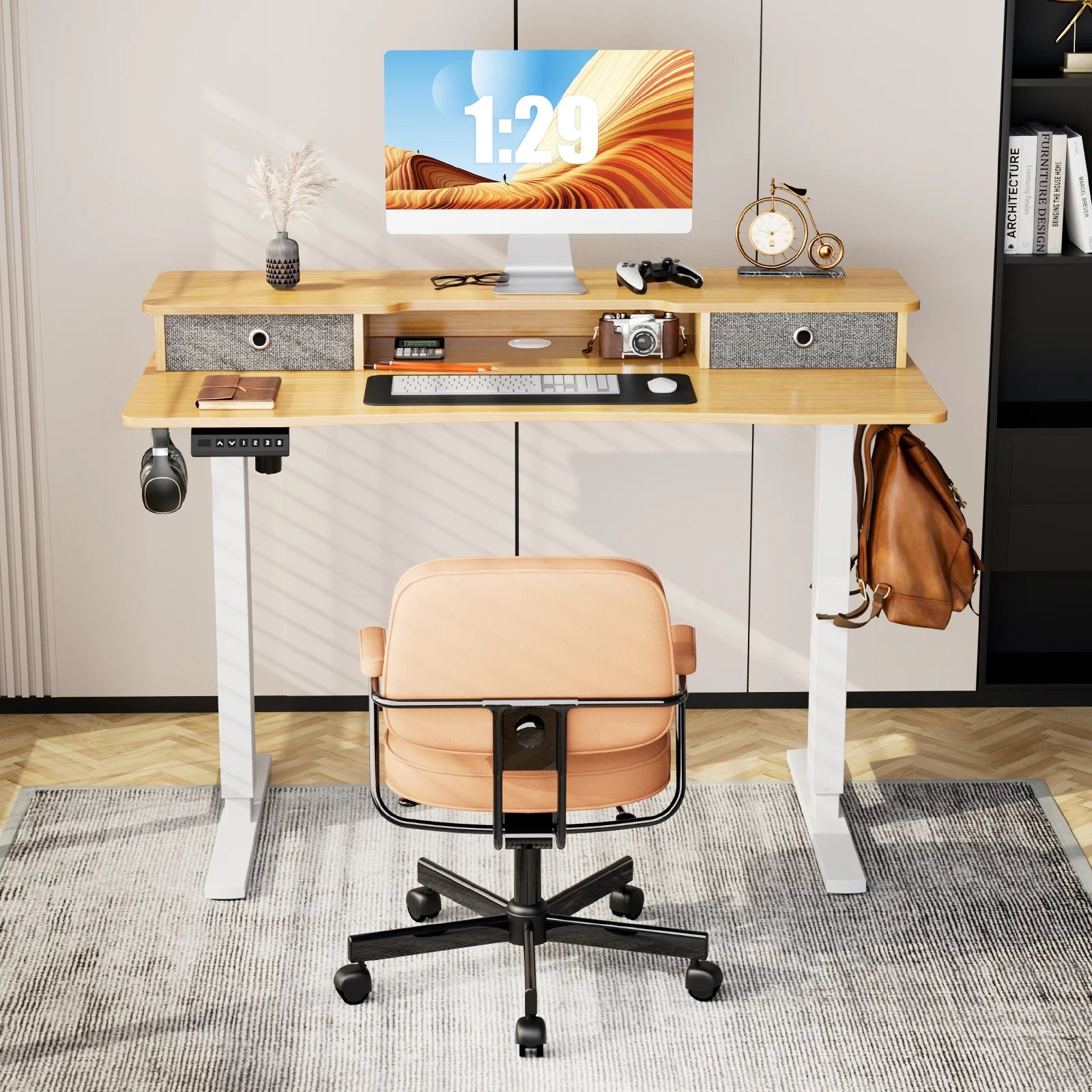 Height Adjustable Electric Standing Desk with Storage Shelf B61090