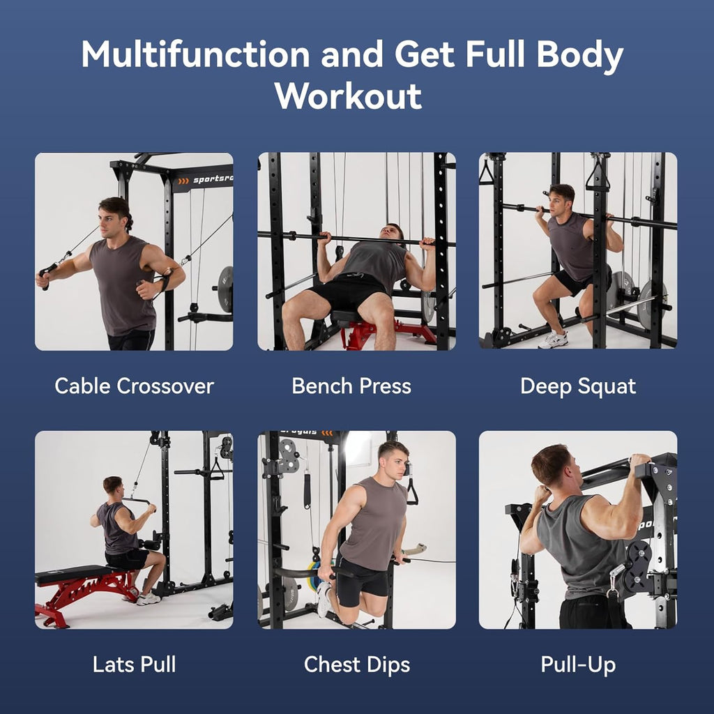 Power Cage with Adjustable Cable Crossover for Home Gym X896