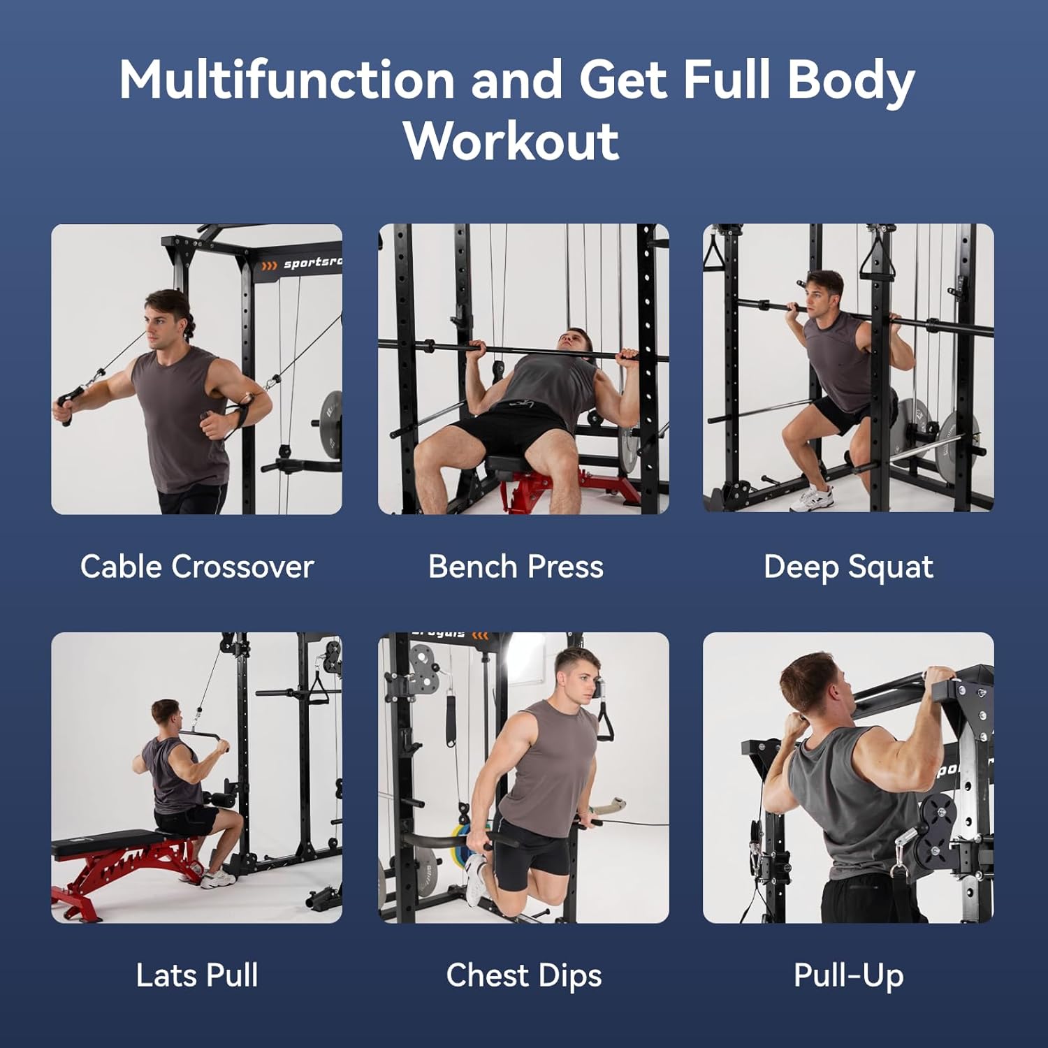 Power Cage with Adjustable Cable Crossover for Home Gym X896