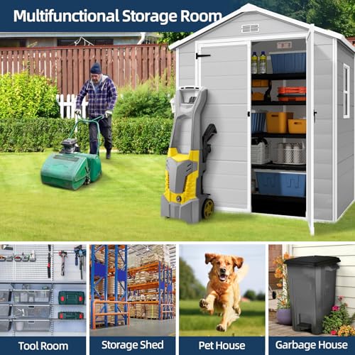 Outdoor Storage Shed with Floor, Waterproof Resin, Lockable Doors U3827