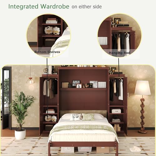 Murphy Bed with Two Wardrobes and Storage Shelf for Small Bedrooms A623