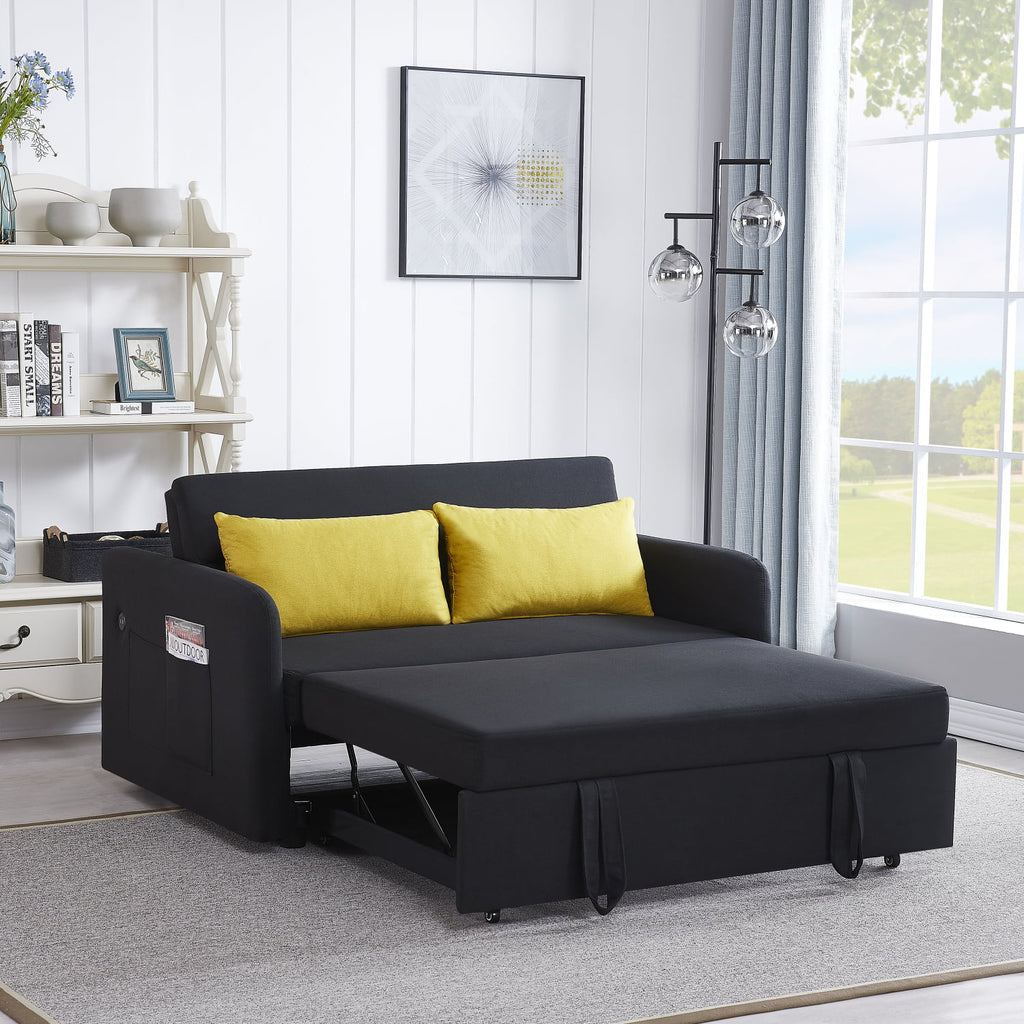 Velvet Convertible Loveseat Sleeper Sofa Bed with USB, 2 Seater Couch H870395