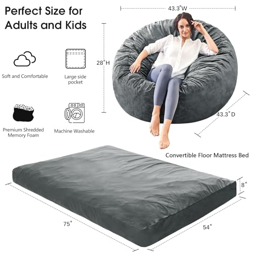 Giant Bean Bag Chair Convertible Bed with Microfiber Cover X2136