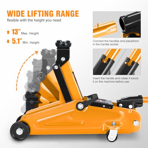 Floor Jack 3 Ton Capacity, Low Profile Heavy Duty Hydraulic Car Jack, Lifting Range 3"-20" O821