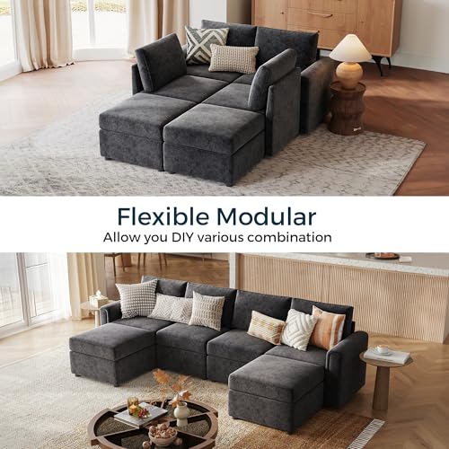 Modular Sectional Sofa with Storage, U Shaped Couch, Blue Y4358