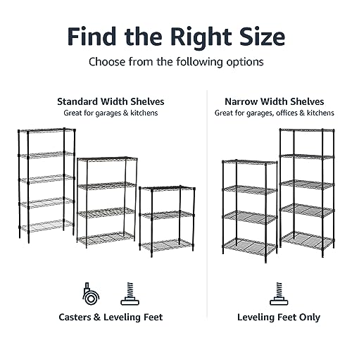 5-Shelf Adjustable Heavy Duty Storage Shelving Unit on Wheel Casters, Metal Wire Rack, Black A697