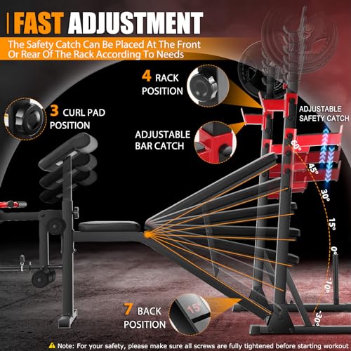Weight Bench Set with Barbell and Squat Rack, Heavy Duty Adjustable for Home Gym B716371