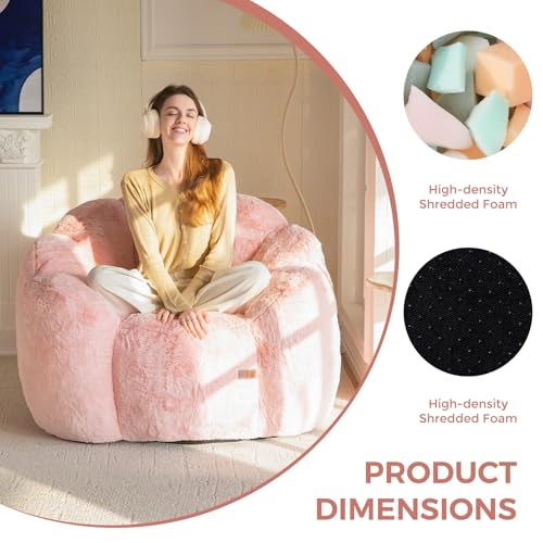 Floral Shaped Bean Bag Sofa for Adults, Faux Fur Floor Chair, Beige U8616