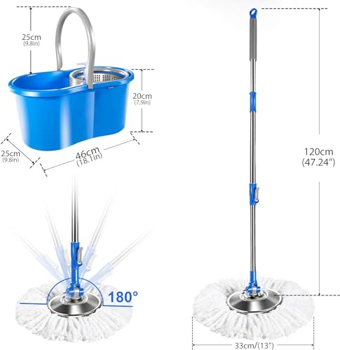Mop and Bucket with Wringer Set, Spin Mop with 4 Washable Microfiber Pads T565