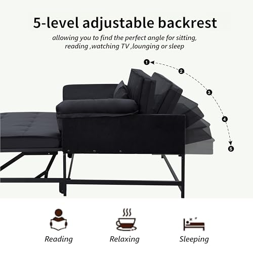 Sleeper Sofa Bed with Side Pocket, Convertible Futon Couch for Living Room X8857