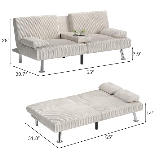 Modern Linen Convertible Folding Futon Sofa Bed with Removable Armrests Y192