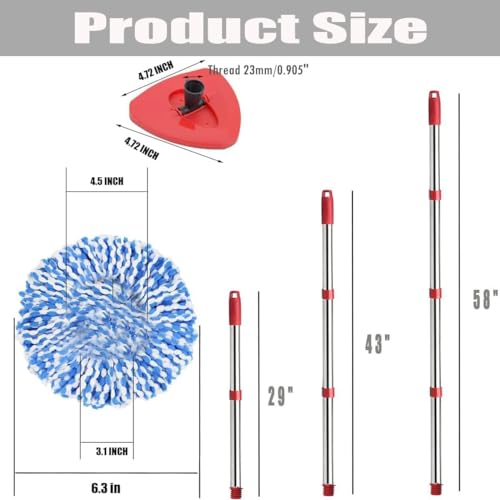 Spin Mop Replacement Head, Base and Handle with Microfiber Refills R8769