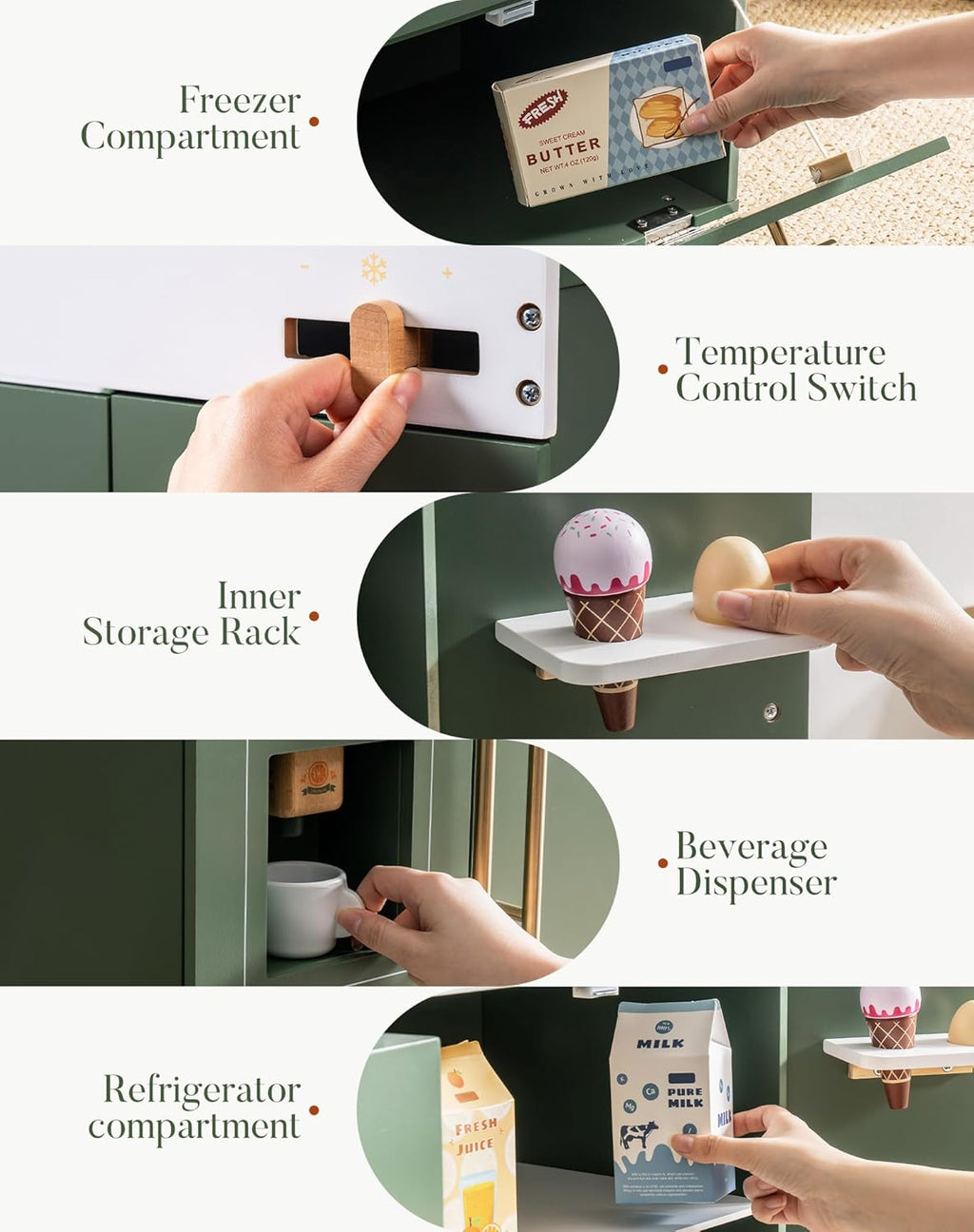 Wooden Toy Fridge Play Kitchen Set with Accessories for Kids Pretend Play N8559