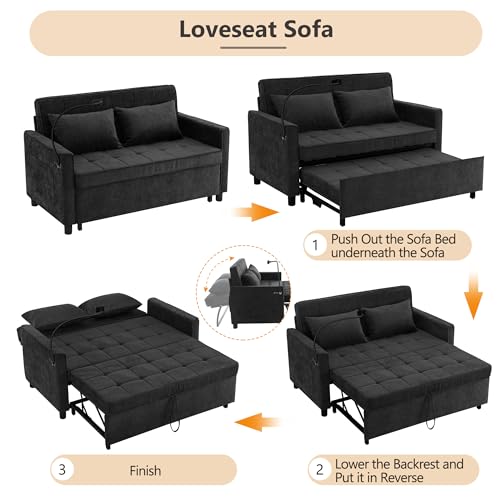 3 in 1 Convertible Sleeper Sofa Bed with USB Ports, Reversible Backrest, Brown C746
