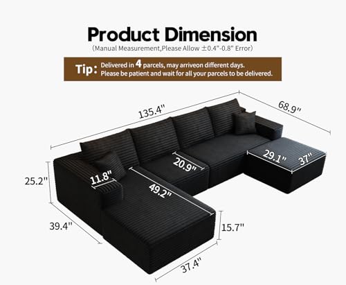 Modular Sectional Sofa with Ottoman, U-Shaped Deep Seat Couch for Living Room O870