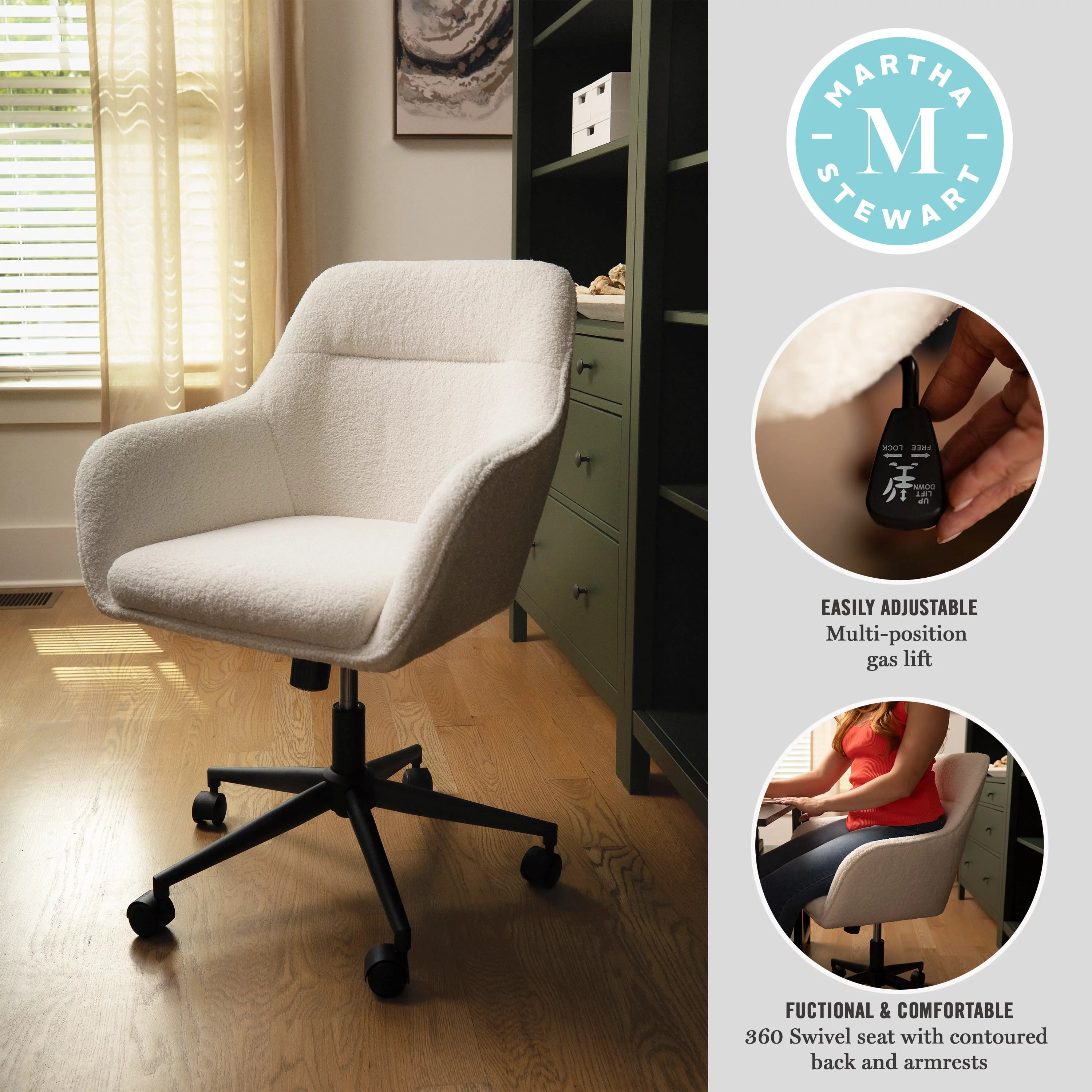 Upholstered Office Chair in White and Bronze D308