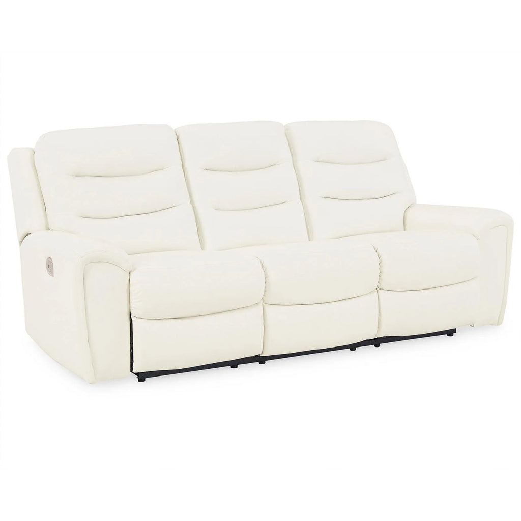 Ashley Furniture Warlin Faux Leather Power Reclining Sofa with Headrest in White
