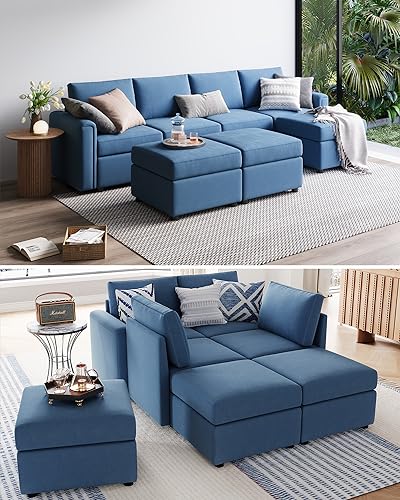 Modular Sectional Sofa with Storage, U Shaped Couch, Blue Y4358