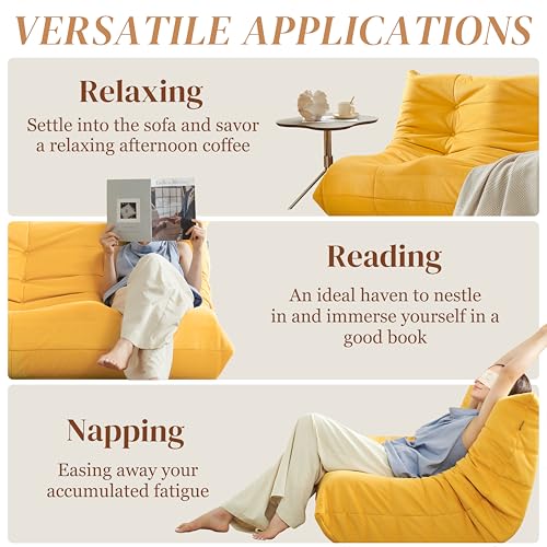 Bean Bag Chair for Adults, Suede & Microfiber Corner Lounge Sofa, 3-Seater, Beige F9802