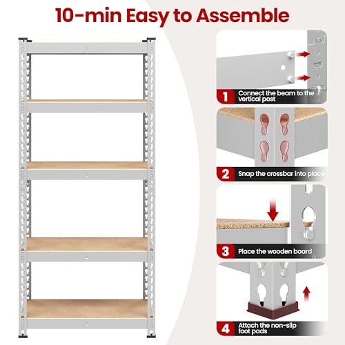 5-Tier Adjustable Metal Shelving Unit for Garage, Pantry, and Warehouse M7734