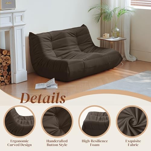 Bean Bag Chair for Adults, Suede & Microfiber Corner Lounge Sofa, 3-Seater, Beige F9802