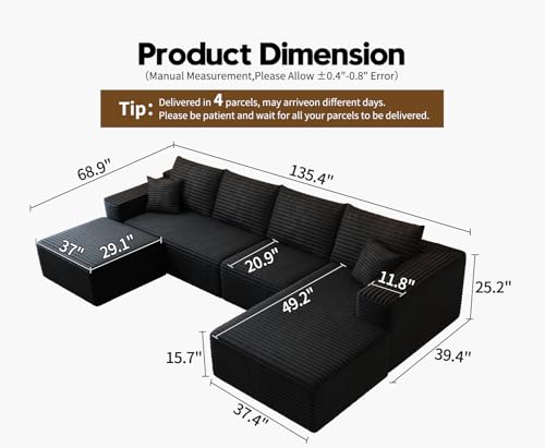 Modular Sectional Sofa with Ottoman, U-Shaped Deep Seat Couch for Living Room O870